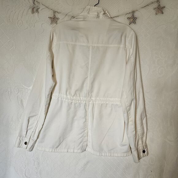 Marci Small Women 100% White Cotton Cargo Jacket Snap Buttons Tie Waist Utility - Picture 2 of 9